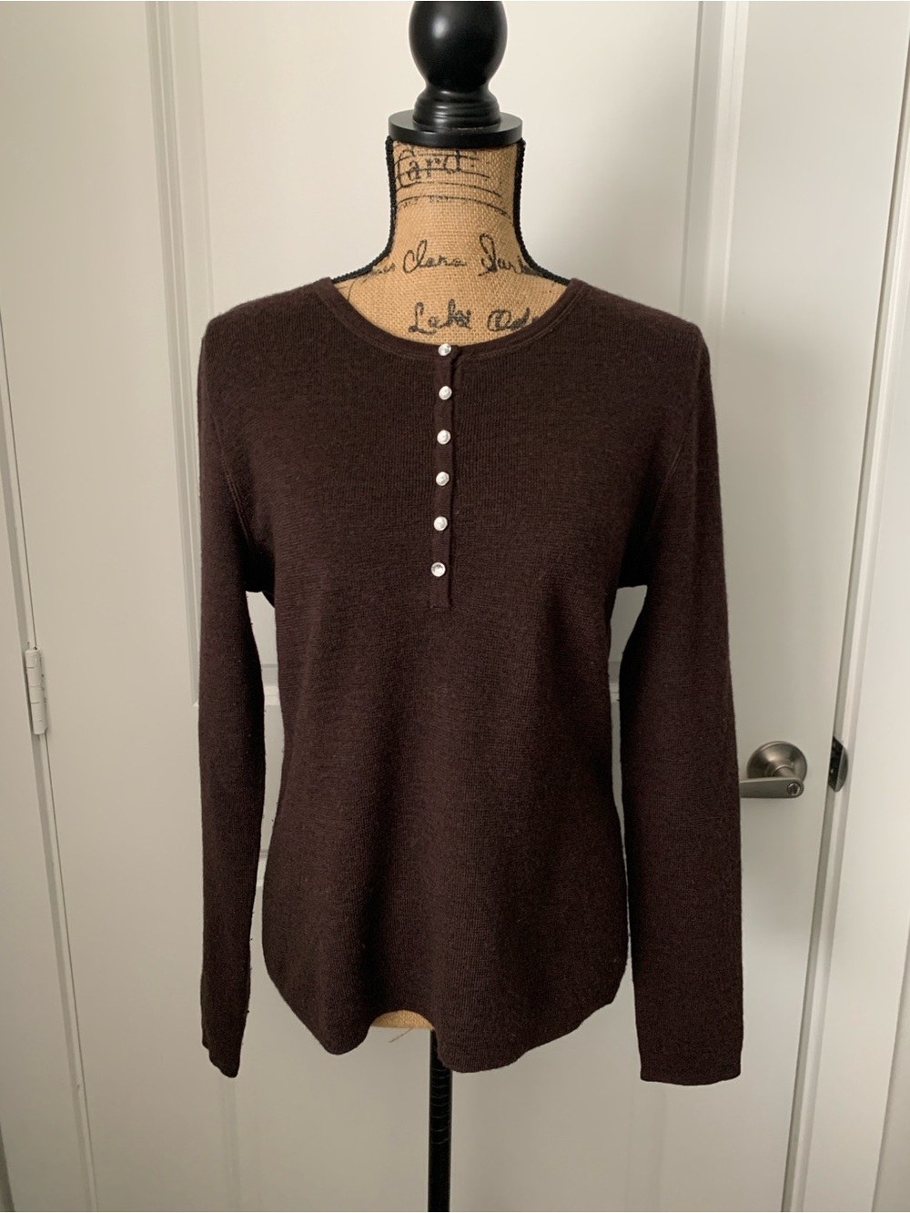 Vintage Sarah Spencer 100% Italian Merino Wool Brown Sweater Size L